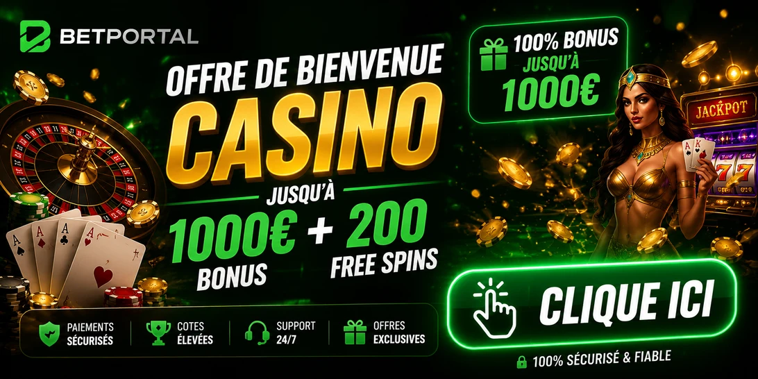 BetPortal casino — 100% bonus jusqu'à 1000€ + 200 free spins
